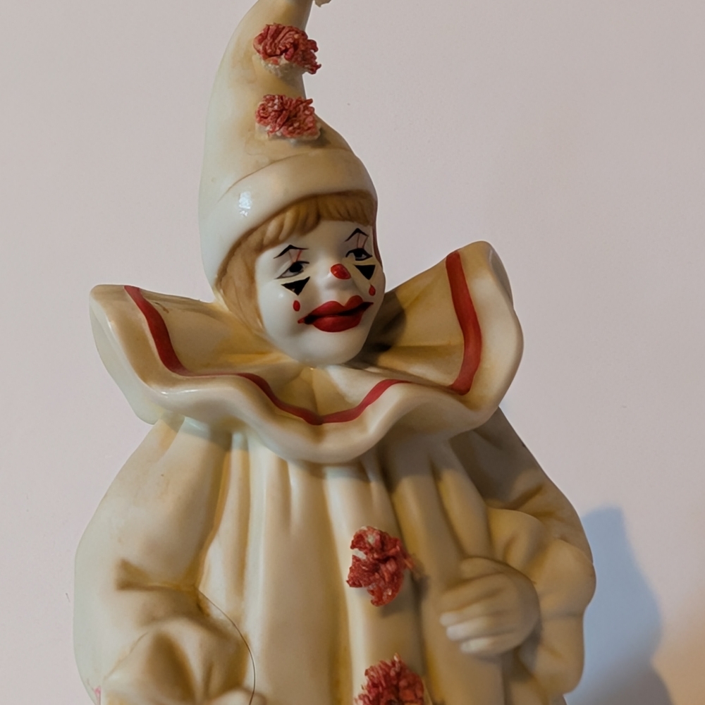 Porcelain Clown Figurine with Red Accents